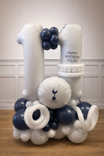 Load image into Gallery viewer, Balloon sculpture in the shape of the number '11' with Tottenham Hotspur logo, featuring blue and white colors.