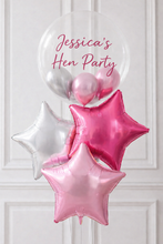 Load image into Gallery viewer, Star-shaped balloons with 'Jessica's Hen Party' text on a white background