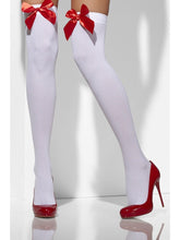 Load image into Gallery viewer, Opaque Hold-Ups, White, with Red Bows Alternative View 2.jpg
