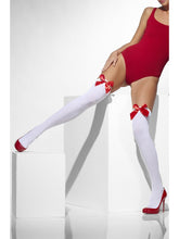 Load image into Gallery viewer, Opaque Hold-Ups, White, with Red Bows
