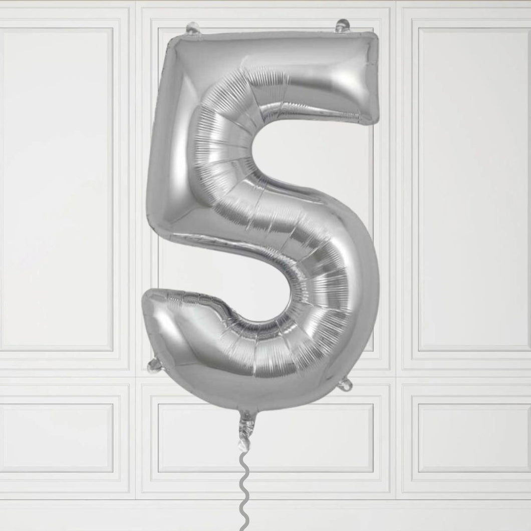 Large Silver Number 5 Balloon