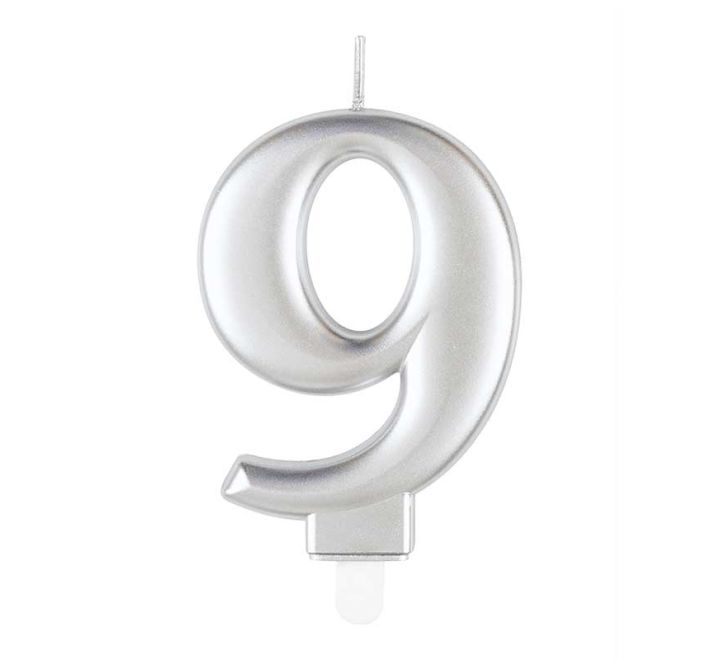 Silver Number 9 Candle