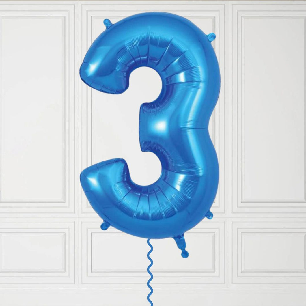 Large Blue Number 3 Balloon