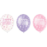 Pack of 6 Happy Birthday Pink Glitz Latex Balloons