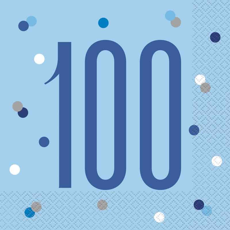 Blue Glitz 100th Birthday Napkins