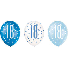 Load image into Gallery viewer, Pack of 6 Aged 18 Blue Glitz Latex Balloons
