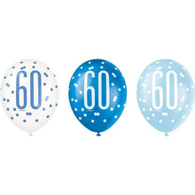 Load image into Gallery viewer, Pack of 6 Aged 60 Blue Glitz Latex Balloons
