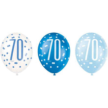 Load image into Gallery viewer, Pack of 6 Aged 70 Blue Glitz Latex Balloons
