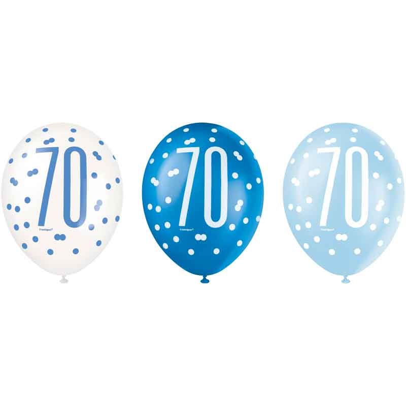 Pack of 6 Aged 70 Blue Glitz Latex Balloons