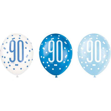 Load image into Gallery viewer, Pack of 6 Aged 90 Blue Glitz Latex Balloons
