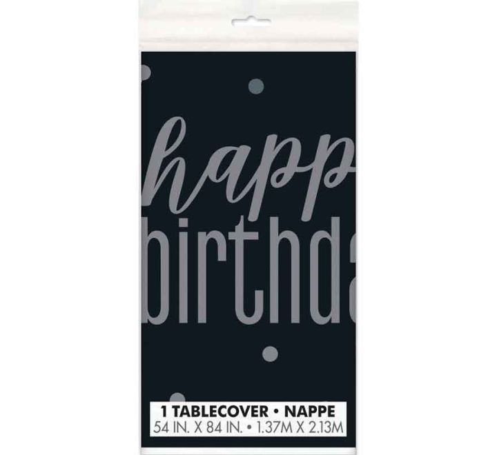 Black Glitz Happy Birthday Tablecover