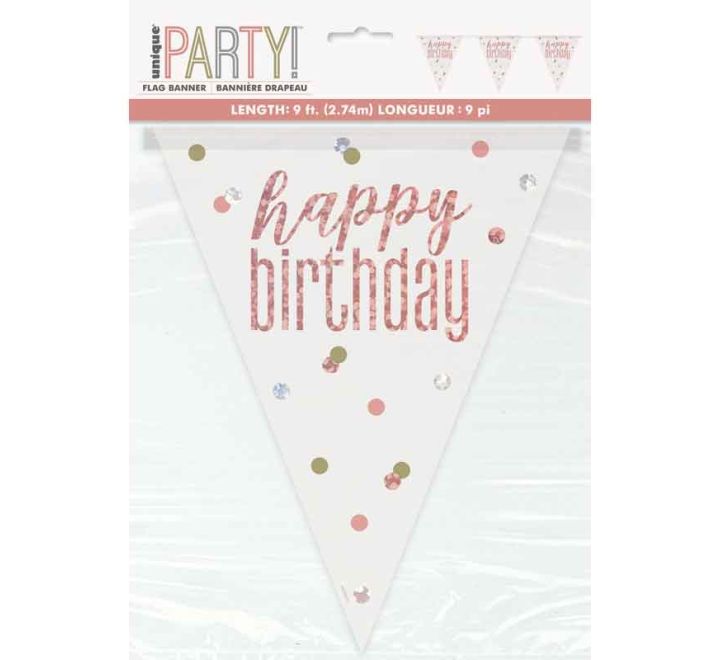 Rose Gold Glitz Happy Birthday Flag Bunting