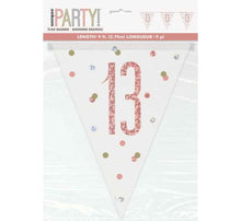 Load image into Gallery viewer, Rose Gold Glitz 13th Birthday Flag Bunting
