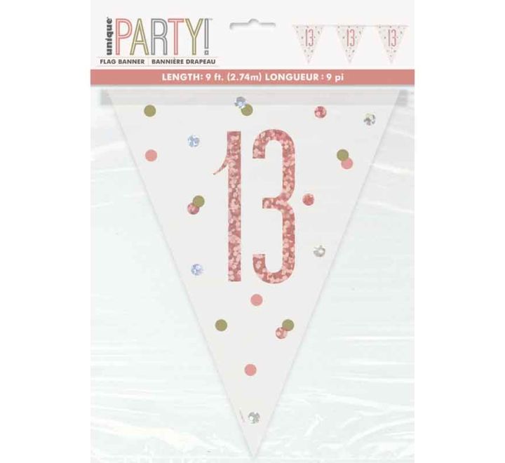 Rose Gold Glitz 13th Birthday Flag Bunting