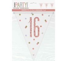 Load image into Gallery viewer, Rose Gold Glitz 16th Birthday Flag Bunting
