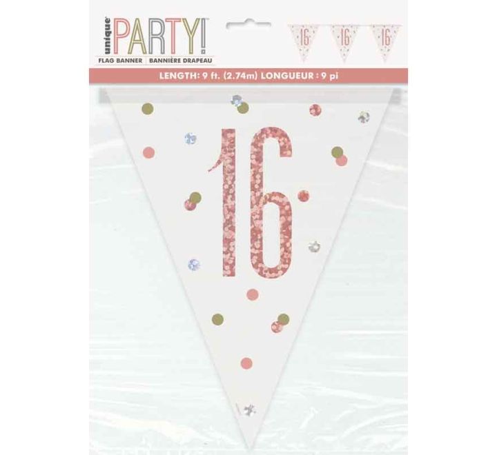 Rose Gold Glitz 16th Birthday Flag Bunting