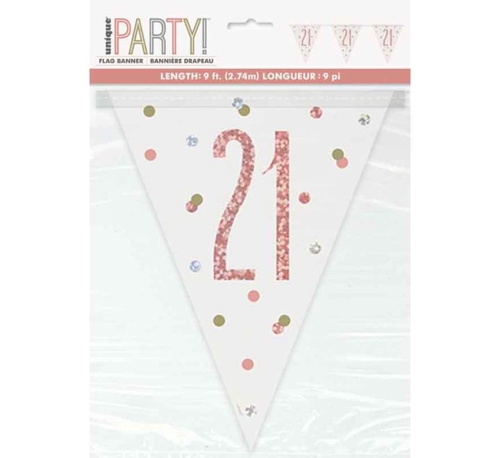 Rose Gold Glitz 21st Birthday Flag Bunting