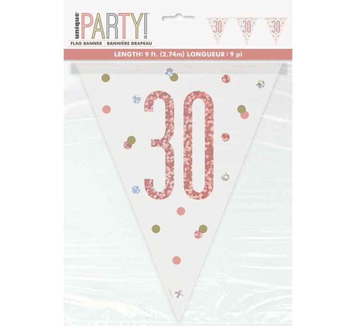 Rose Gold Glitz 30th Birthday Flag Bunting