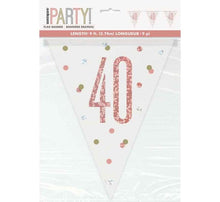 Load image into Gallery viewer, Rose Gold Glitz 40th Birthday Flag Bunting
