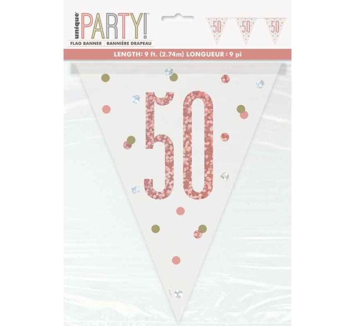 Rose Gold Glitz 50th Birthday Flag Bunting