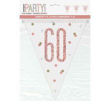 Load image into Gallery viewer, Rose Gold Glitz 60th Birthday Flag Bunting
