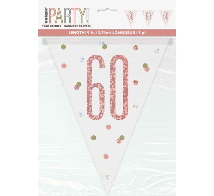 Rose Gold Glitz 60th Birthday Flag Bunting