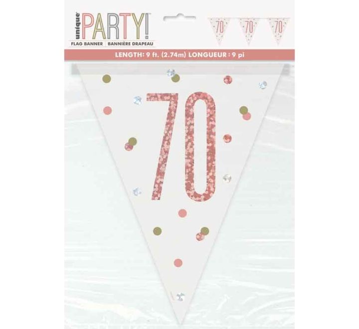 Rose Gold Glitz 70th Birthday Flag Bunting