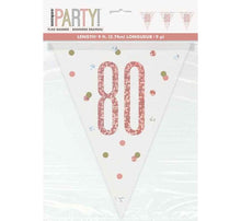 Load image into Gallery viewer, Rose Gold Glitz 80th Birthday Flag Bunting
