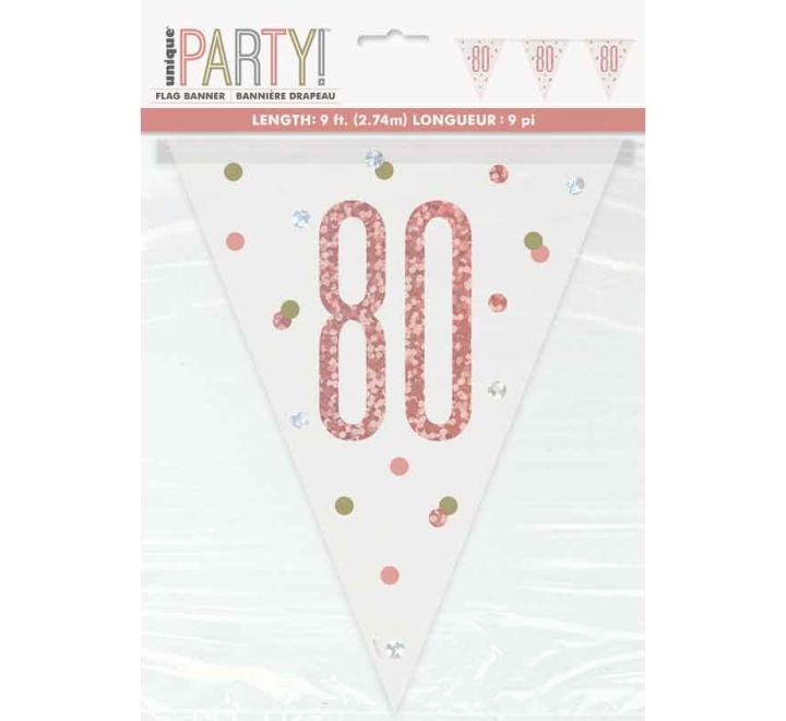 Rose Gold Glitz 80th Birthday Flag Bunting