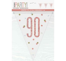 Load image into Gallery viewer, Rose Gold Glitz 90th Birthday Flag Bunting
