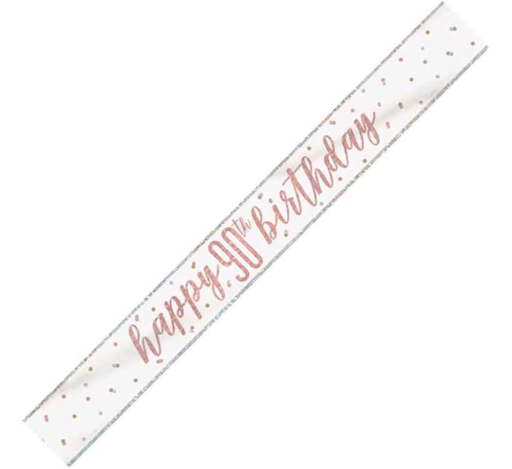 Rose Gold Glitz 90th Birthday Banner