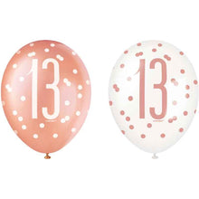 Load image into Gallery viewer, Pack of 6 Aged 13 Rose Gold Glitz Latex Balloons
