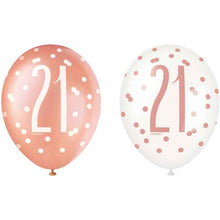 Load image into Gallery viewer, Pack of 6 Aged 21 Rose Gold Glitz Latex Balloons
