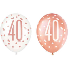 Load image into Gallery viewer, Pack of 6 Aged 40 Rose Gold Glitz Latex Balloons
