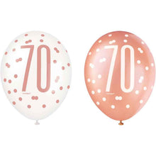 Load image into Gallery viewer, Pack of 6 Aged 70 Rose Gold Glitz Latex Balloons
