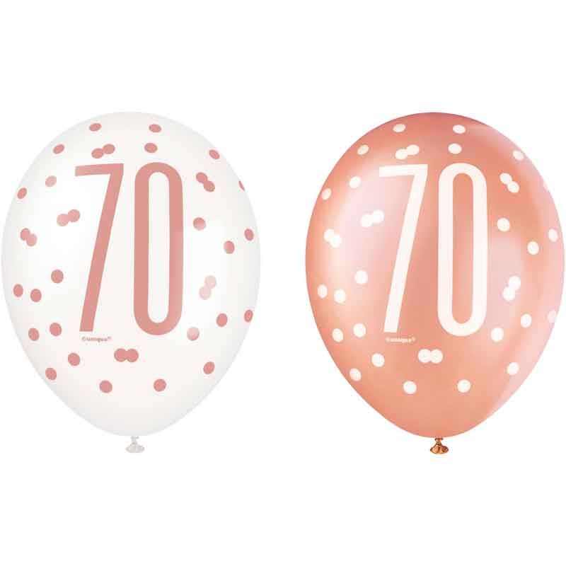 Pack of 6 Aged 70 Rose Gold Glitz Latex Balloons