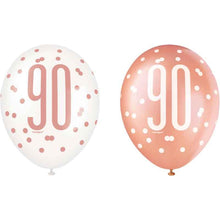 Load image into Gallery viewer, Pack of 6 Aged 90 Rose Gold Glitz Latex Balloons
