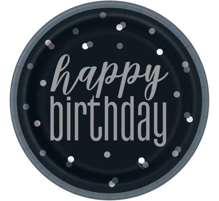 Black Glitz Happy Birthday Plates