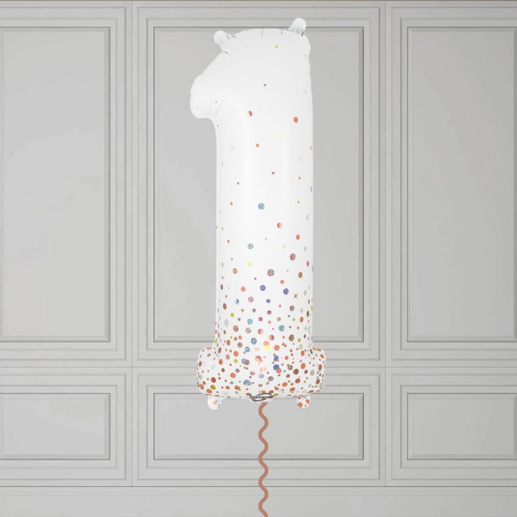 Large White/Rose Gold Confetti Dots Number 1 Balloon