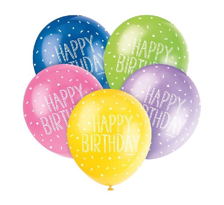 Pack of 5 Happy Birthday Latex Balloons