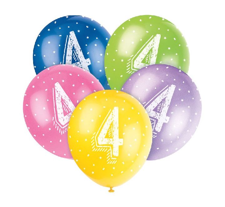 Pack of 5 Age 4 Latex Balloons