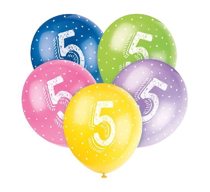 Pack of 5 Age 5 Latex Balloons