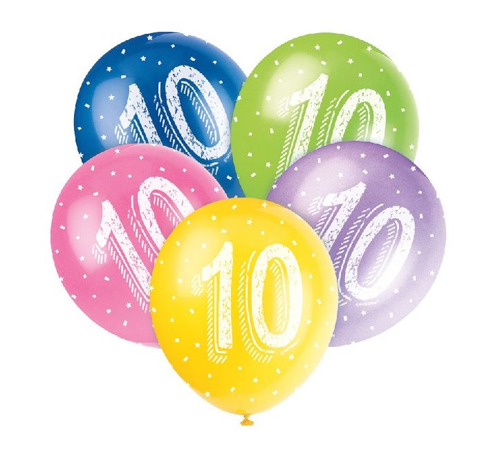 Pack of 5 Age 10 Latex Balloons