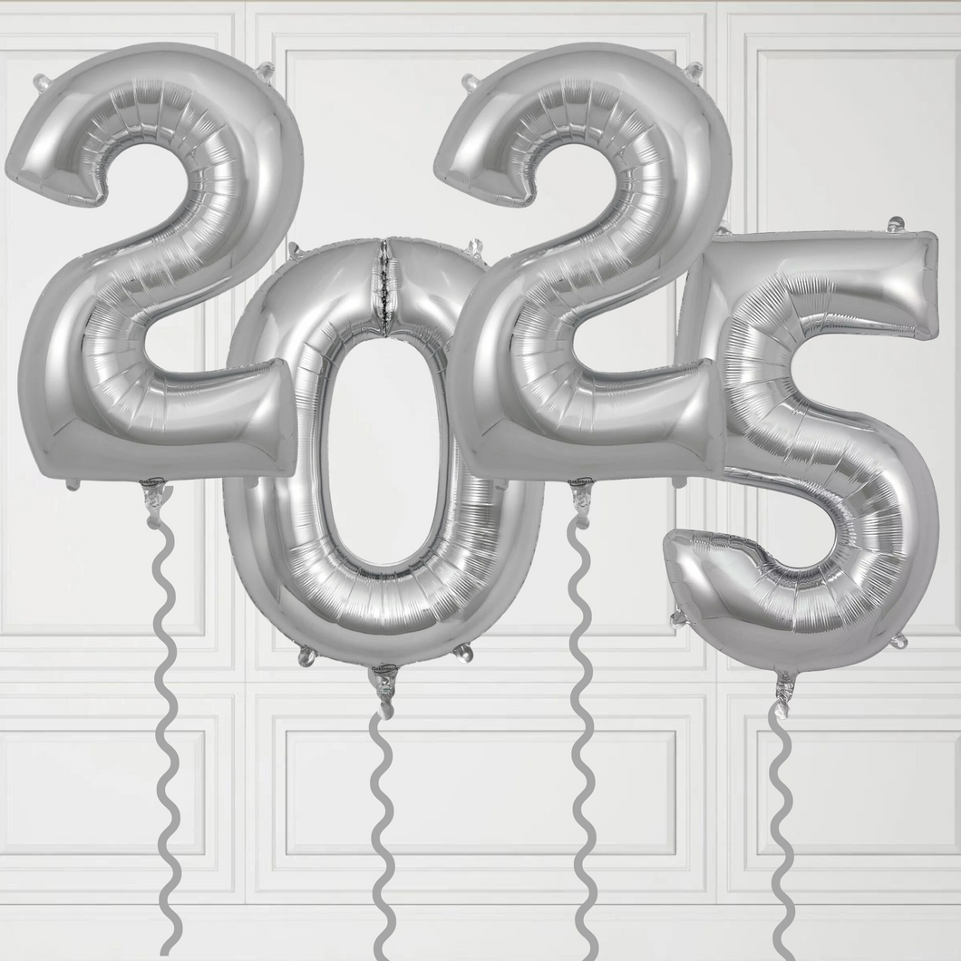 Set of '2025' Large Silver Number Balloons