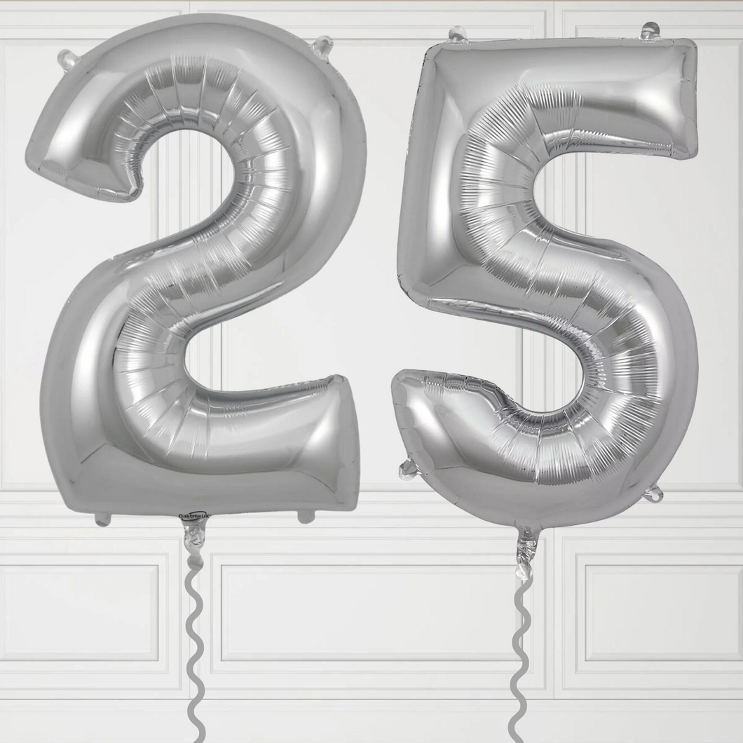 Set of '25' Large Silver Number Balloons