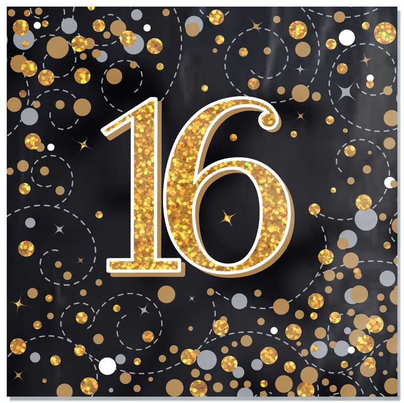 Black & Gold 16th Birthday Napkins