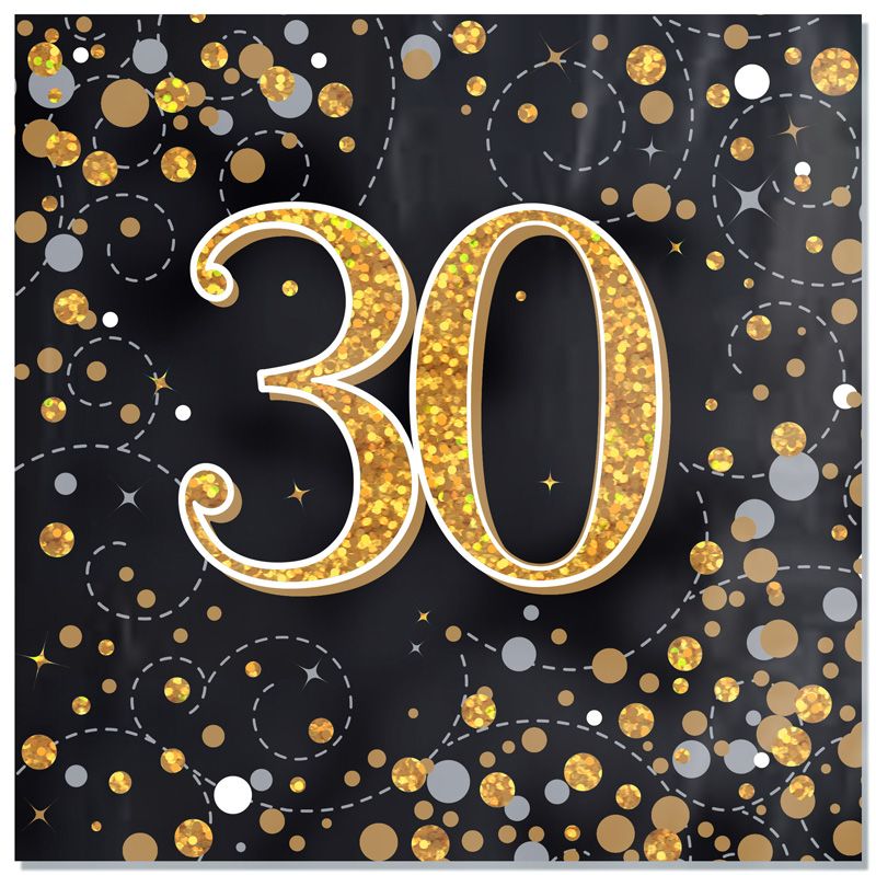 Black & Gold 30th Birthday Napkins