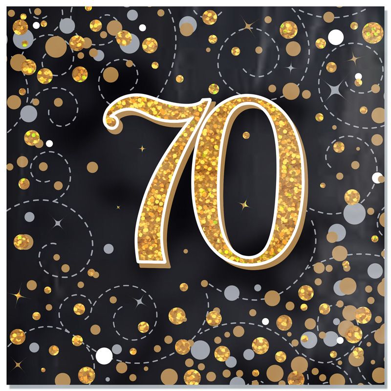 Black & Gold 70th Birthday Napkins