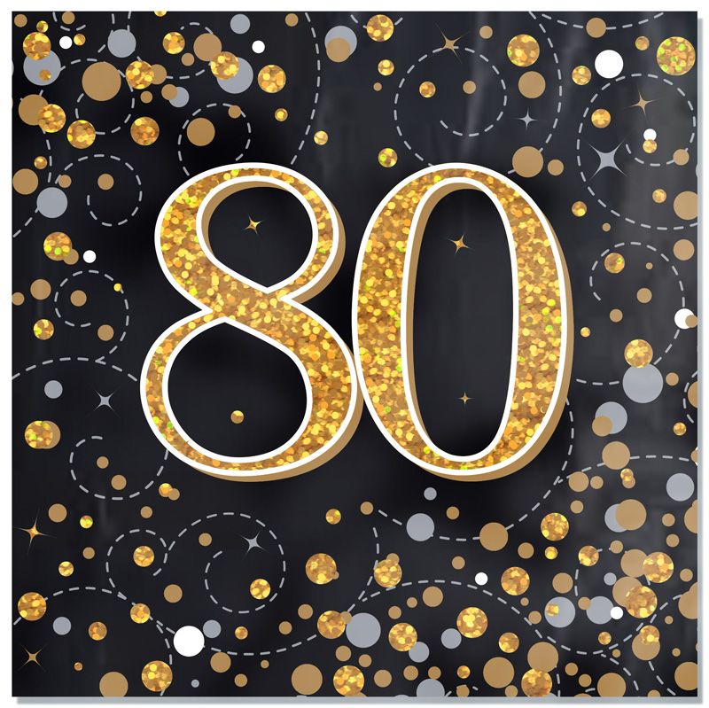 Black & Gold 80th Birthday Napkins