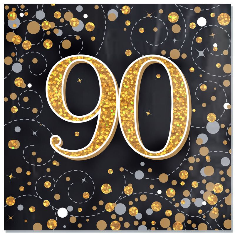 Black & Gold 90th Birthday Napkins